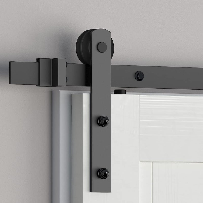 skysen Sliding Barn Door Hardware Roller Set Black (I Shape Hanger Set) - Image 3